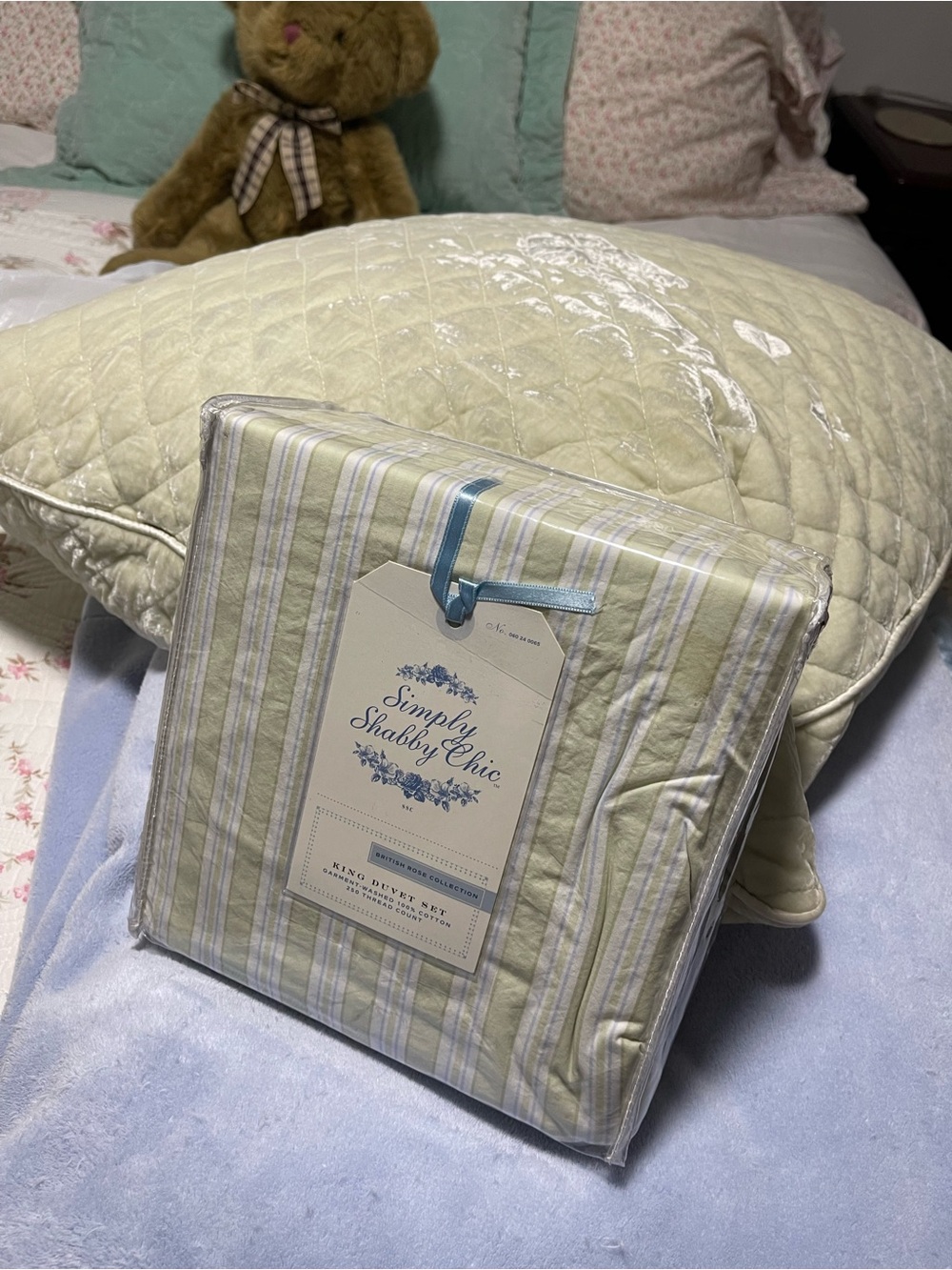 NWT SIMPLY SHABBY CHIC STRIPED KING DUVET SET 🩵💚